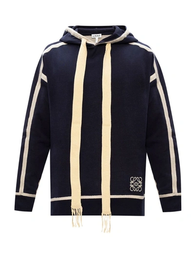 Shop Loewe Navy And Off-white Anagram Embroidered Hoodie In Blue