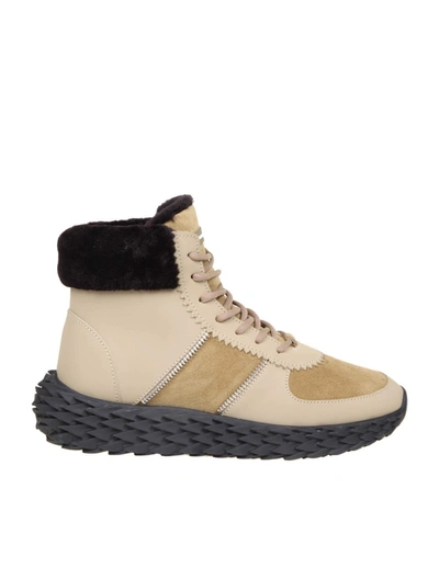 Shop Giuseppe Zanotti Urchin Sneakers In Leather With Shearling Edge In Neutrals