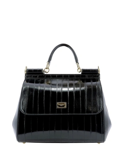 Shop Dolce & Gabbana Sicily Medium Black Leather Handbag