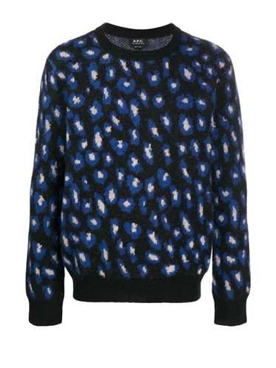 Shop Apc Blue Leopard Print 'nans' Sweater