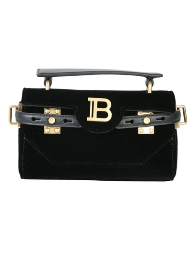 Shop Balmain Small B Buzz 19 Black Viscose Shoulder Bag