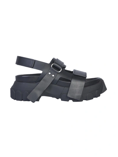 Shop Rick Owens Tractor Black Leather Sandals