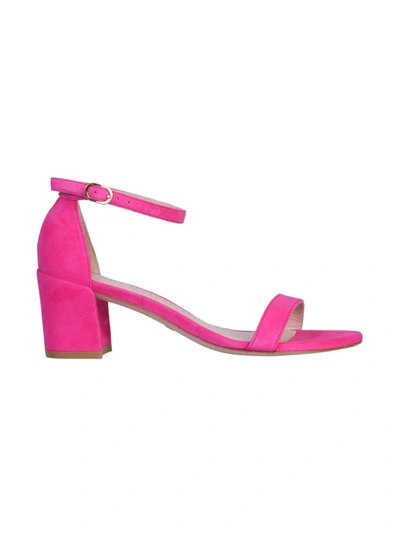 Shop Stuart Weitzman Simple Fuchsia Leather Sandals In Pink