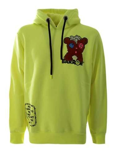 Shop Barrow Fluo 'bear Invasion' Hooded Sweatshirt In Yellow
