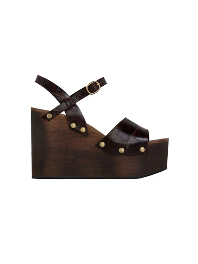 Shop Celine Les Bois Brown Leather Sandals