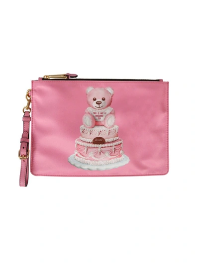 Shop Moschino Teddy Cake Pink Polyurethane Clutch