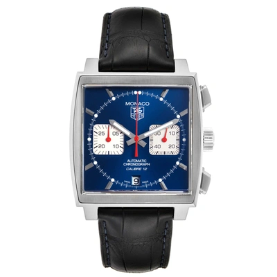 Shop Tag Heuer Monaco Calibre 12 Blue Dial Black Strap Mens Watch Caw2111 Box Card In Not Applicable