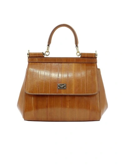 Shop Dolce & Gabbana Sicily Brown Leather Handbag