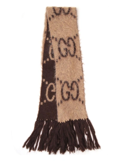 Shop Gucci Beige/brown Wool Scarf