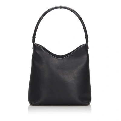 Shop Gucci Bamboo Leather Shoulder Bag In Black