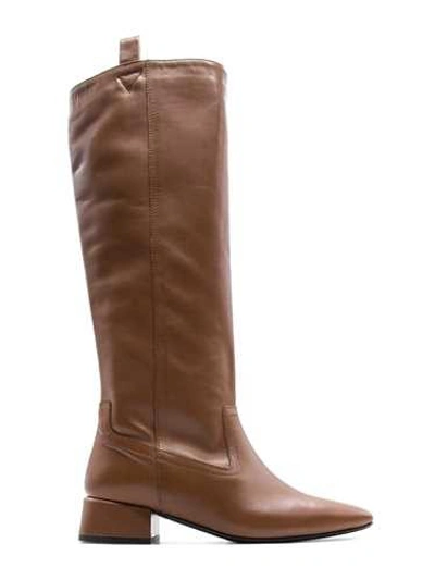 Shop Leqarant Leather High Boot Leather Wide Heel In Brown