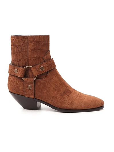 Shop Saint Laurent Brown Leather Ankle Boots