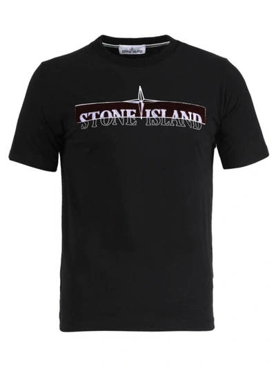 Shop Stone Island Embroidered Logo Cotton T-shirt In Black