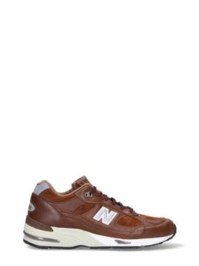 Shop New Balance Brown '991' Leather Low Rise Sneakers