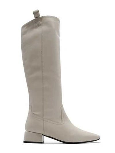 Shop Leqarant Beige Leather High Boot With Wide Heel In Grey