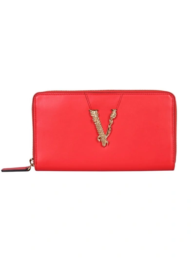 Shop Versace Virtus Red Leather Wallet