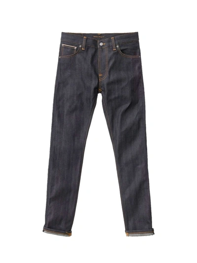 Shop Nudie Jeans Thin Finn Dry Selvage Comfort L34 In Blue