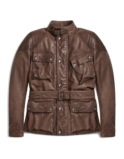 Shop Belstaff Speedmaster Jacket Matte Brown Burnished Leather
