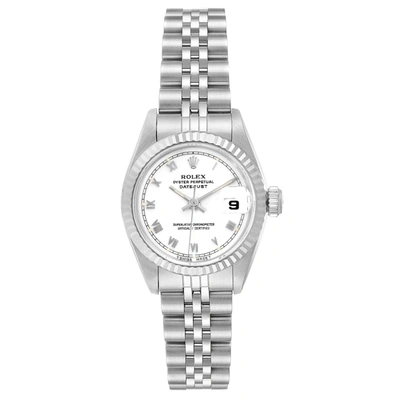 Shop Rolex Datejust 26 Steel White Gold Roman Dial Ladies Watch 69174 In Silver