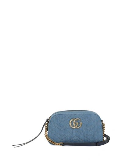 Shop Gucci Marmont Fabric Shoulder Bag In Blue