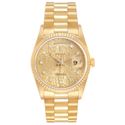 Shop Rolex President Day-date 36mm Yellow Gold Diamond Mens Watch 18238 In Not Applicable