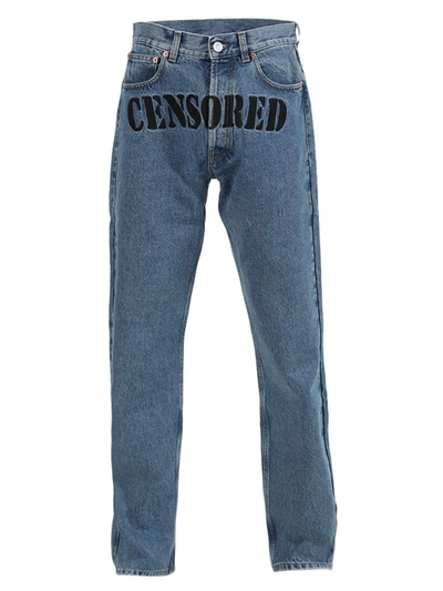 Shop Vetements Censored Jeans In Blue