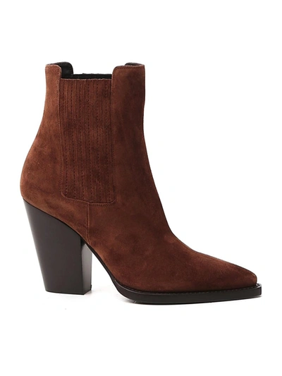 Shop Saint Laurent Brown Suede Ankle Boots