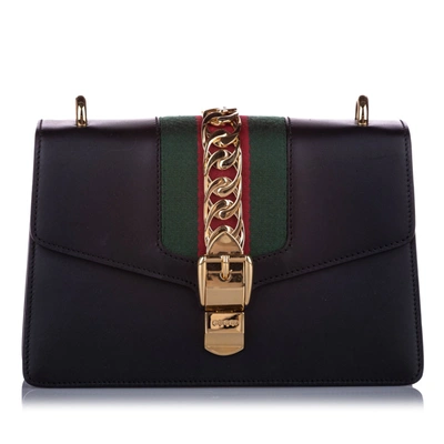 Shop Gucci Small Sylvie Leather Shoulder Bag In Black