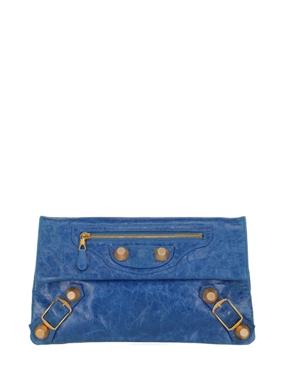 Shop Balenciaga City Leather Clutch Bag In Blue