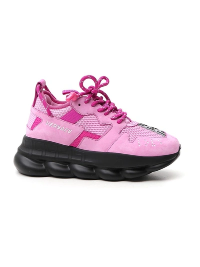 Shop Versace Chain Reaction 2 Pink Leather Sneakers