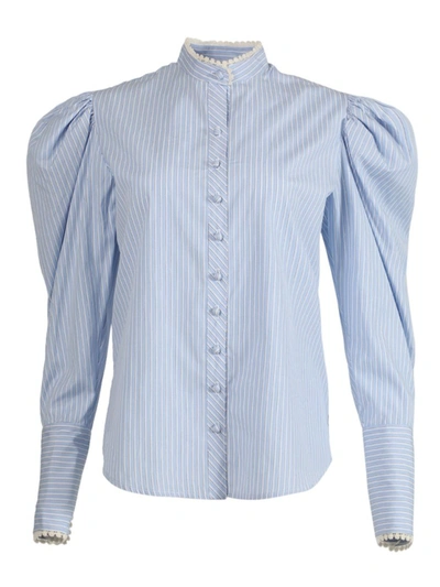 Shop Rodarte Striped Button-up Blouse In Blue