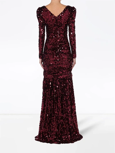 Shop Dolce & Gabbana Long-sleeve Sequinned Gown In Red