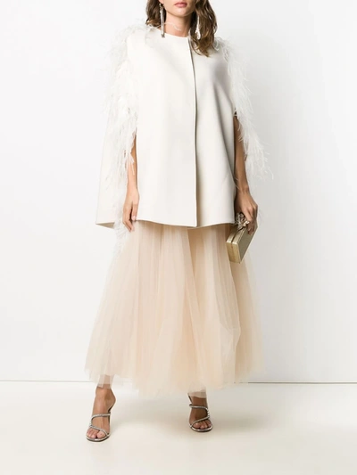 Shop Giambattista Valli Feather-lined Cape Coat In Neutrals