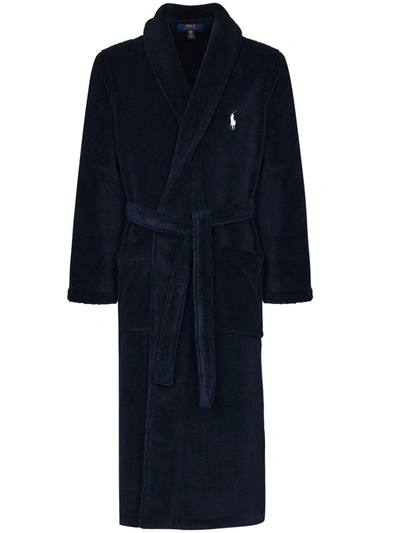 Shop Polo Ralph Lauren Logo-embroidered Cotton Robe In Blue