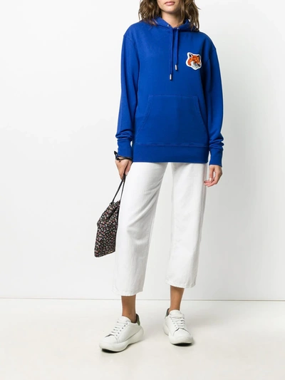 Shop Maison Kitsuné Fox Patch Hoodie In Blue