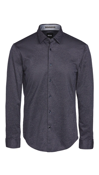 Shop Hugo Boss Jersey Slim Fit Button Down Shirt In Dark Blue