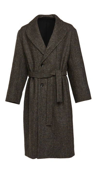 Shop Lemaire Virgin Wool Mini Check Tweed Tibetan Coat In Dark Olive