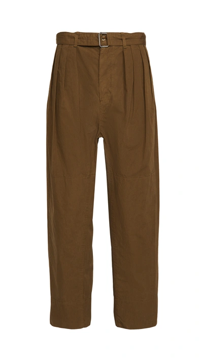 Shop Lemaire Cotton Ventile 4 Pleats Pants In Dark Brown