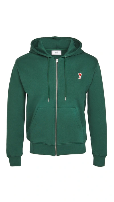 Shop Ami Alexandre Mattiussi Zipped Fleece Hoodie In Green