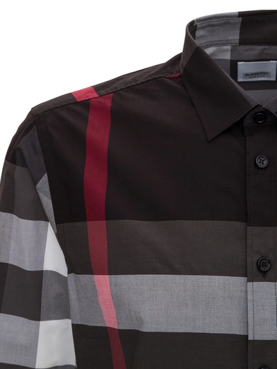 Shop Burberry Cotton Shirt With Tartan Pattern In Black