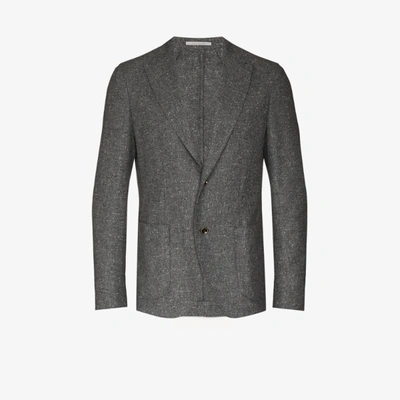 Shop Eleventy Grey Single-breasted Wool Blazer