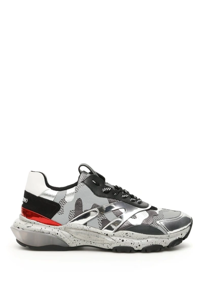 Shop Valentino Camouflage Bounce Sneakers In Silver Nero Silver Pastel Grey