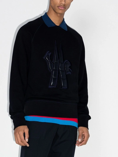 Shop Moncler Navy Quilted Logo Sweatshirt In Blue