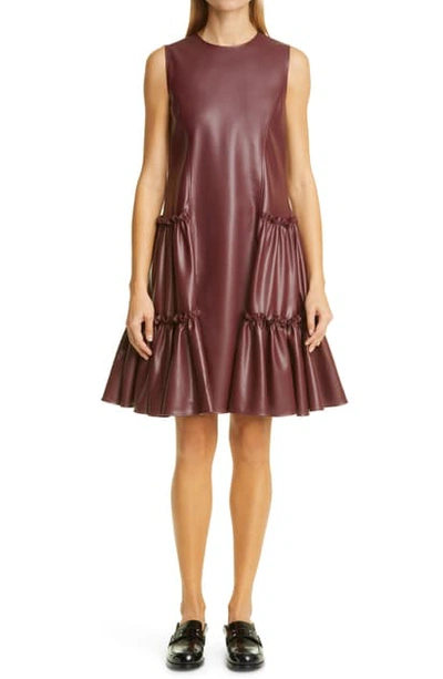 Shop Adeam Ruched Faux Leather Dress In Burgundy