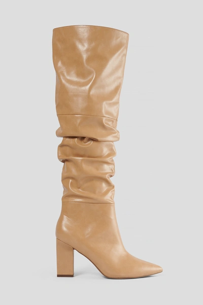 Shop Na-kd Slouchy Shaft Knee Boots - Beige In Caramel