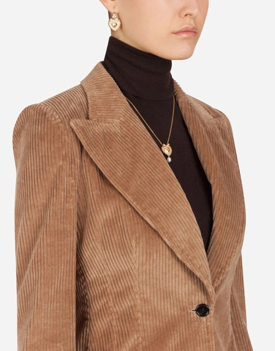 Shop Dolce & Gabbana Single-breasted Jacket In Corduroy In Beige