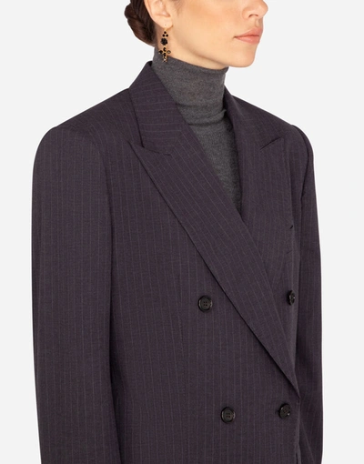 Shop Dolce & Gabbana Double-breasted Pinstripe Cotton Blazer