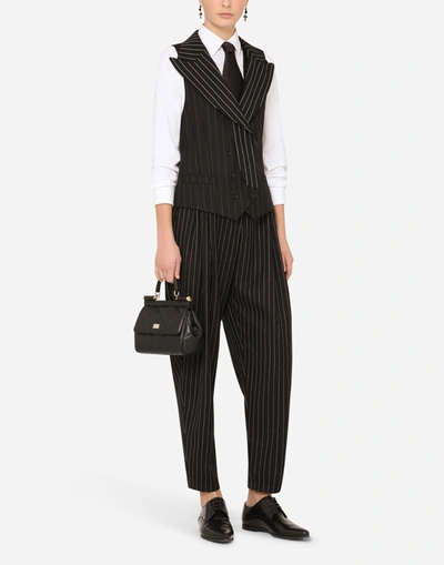 Shop Dolce & Gabbana Double-breasted Pinstripe Wool Vest