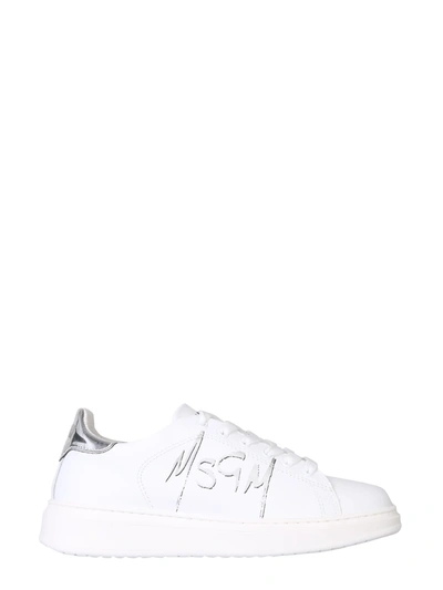 Shop Msgm Sneakers With Spray Logo In Argento