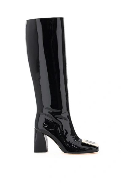 Shop Roger Vivier Tres Vivier Patent Boots In Nero (black)